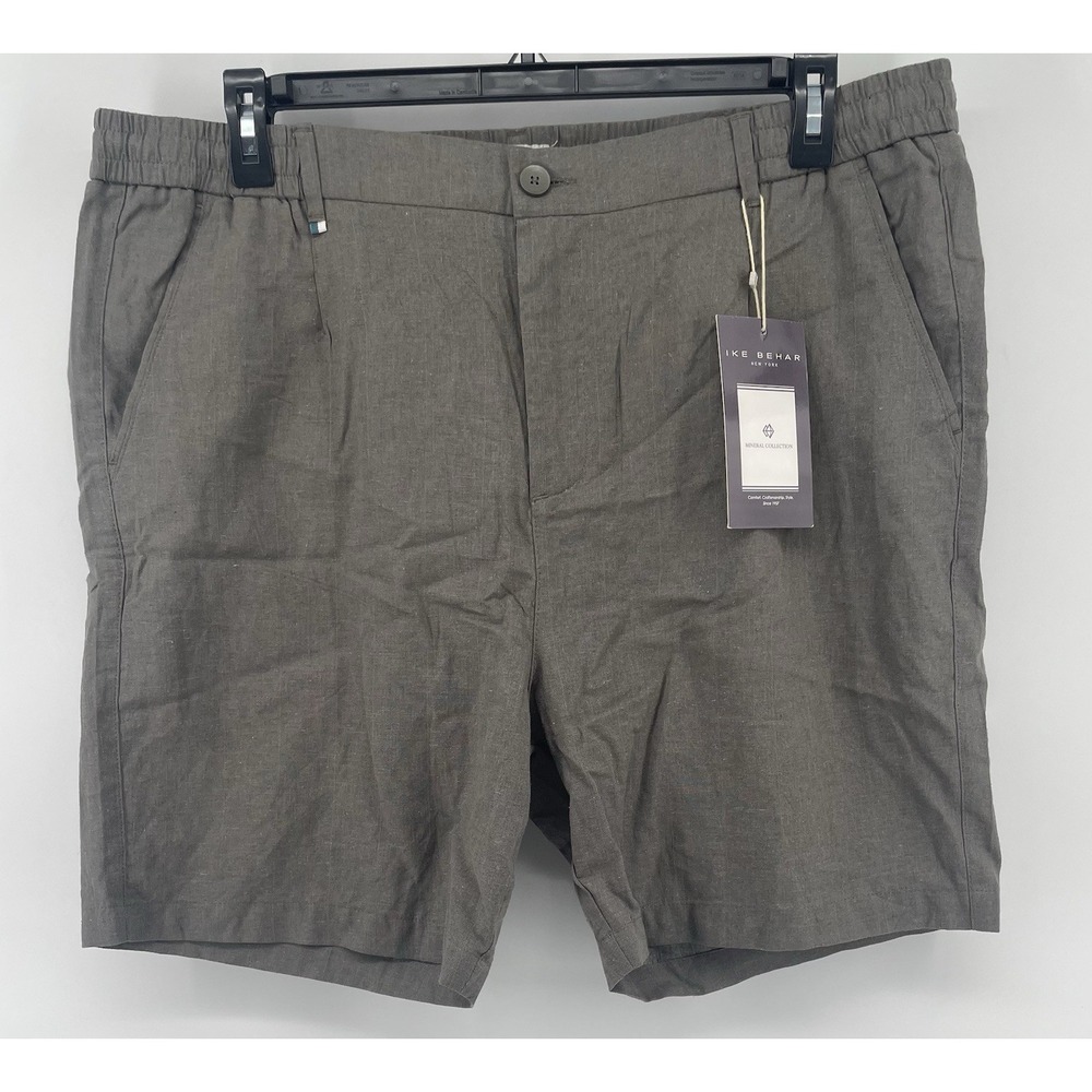 Ike Behar Shorts Mens XXL Gray Leaf Clov Linen Cotton Mineral Collection NWT